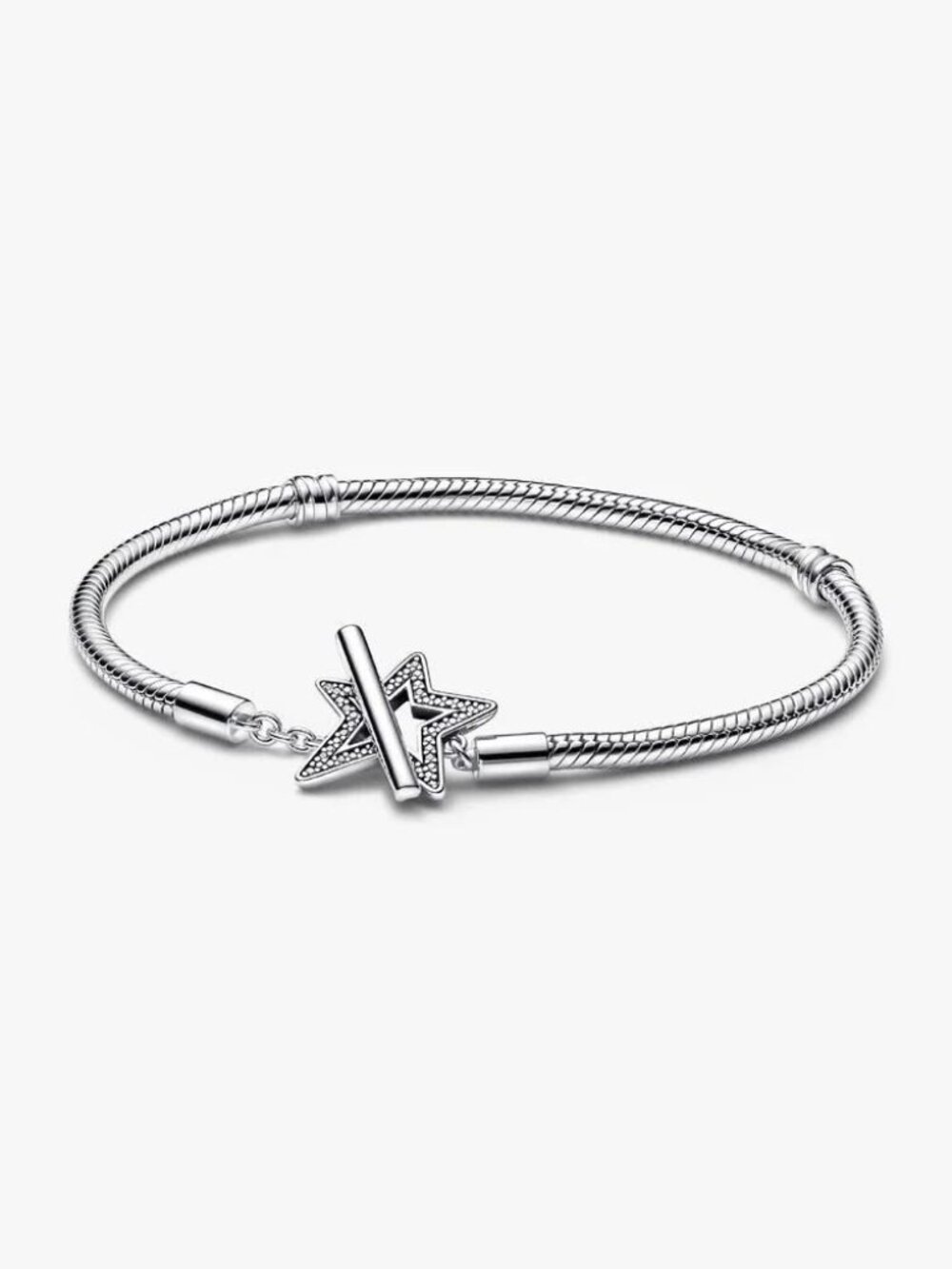 Pandora Moments Asymmetric Star T-bar Snake Chain Bracelet